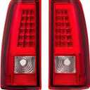 LED Tail Lights Assembly, For 2003-2006 Chevy Silverado 1500 2500 3500 Taillights Rear Brake Lamps, Driver And Right Passenger Side, Chrome Red Clear Lens