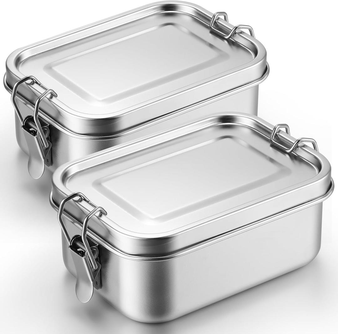 Umigy 2 Pcs Stainless Steel Bento Box 550ml Metal Lunch Box Food Storage Containers Metal Container, Lockable Clips to Leak Proof, Reusable Dishwasher Safe Lunch Snack Boxes for Work, School