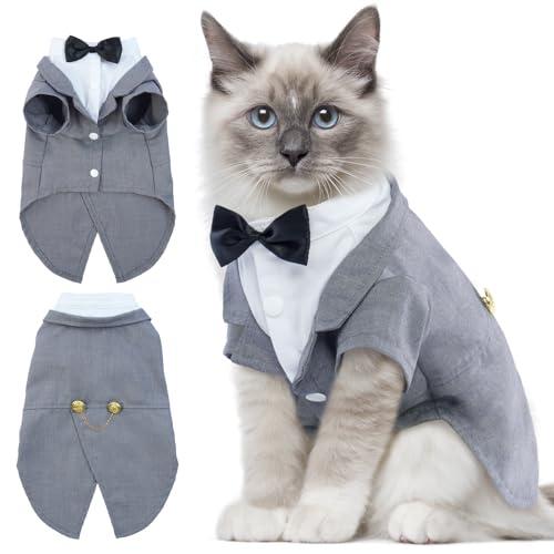 DENTRUN Cat Tuxedo Outfit, Sphynx Cat Costume Formal Suit with Bow Tie, Stylish Cat Shirt Fashion Apparel Fancy Clothes, Kitten Formal Attire Wedding Onesie Costume for Cats Only Medium
