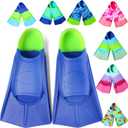 Kids Swim Fins,Short Comfortable Flippers for Lap Swimming and Training for Child,Girls,Boys,Beginners (XS(US Kids 13.5-1.5), Blue&Acid Lime)