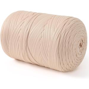T Shirt Yarn, 260 Yards T-Shirt Crochet Yarn 28.2oz/800g Elastic Hand Knitting Tshirt Yarn for Crocheting Bags Baskets Cushion Home Decor DIY Crafts (Cream)