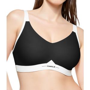 COMFELIE Seamless Wireless Bra for Busty Women No Underwire Lightly Lined Deep V T-Shirt Bralette Underarm-Smoothing (XXL)