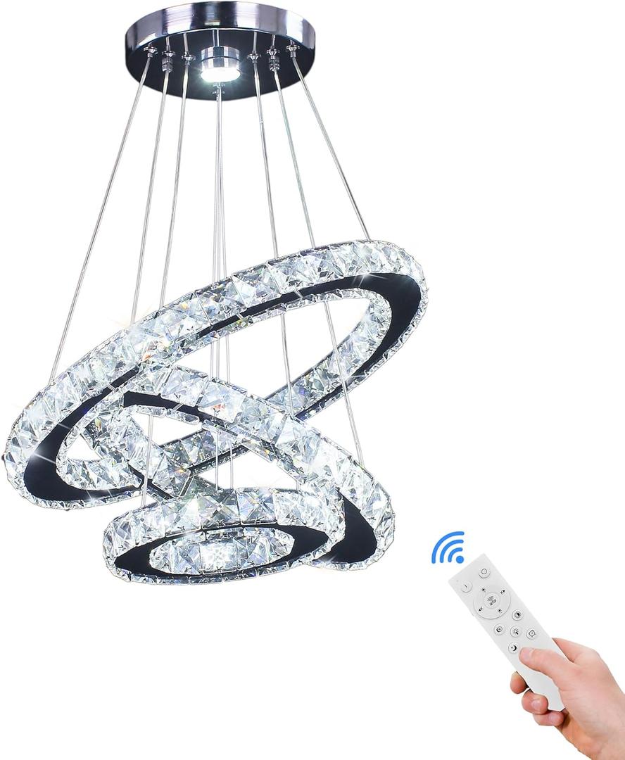 Dixun Dimmable LED Chandeliers Modern Ceiling Light Fixture 3 Rings Adjustable Stainless Steel Pendant Light Chandelier for Bedrooms Living Room