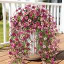 Artificial Fake Hanging Flowers Plants for Outdoor Spring Summer Decoration,2 PCS Faux Silk Daisy with Eucalyptus Leaves,UV Resistant Look Real for Outside Home Planter Porch Patio Balcony Yard Decor