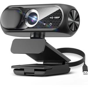 1080P HD Webcam with Microphone, Noise Cancellation, Privacy Cover, Wide-Angle Lens, Auto Light Correction, Plug & Play USB Webcam for Laptop, Desktop, PC, Mac, Zoom, Skype, Streaming (Black)