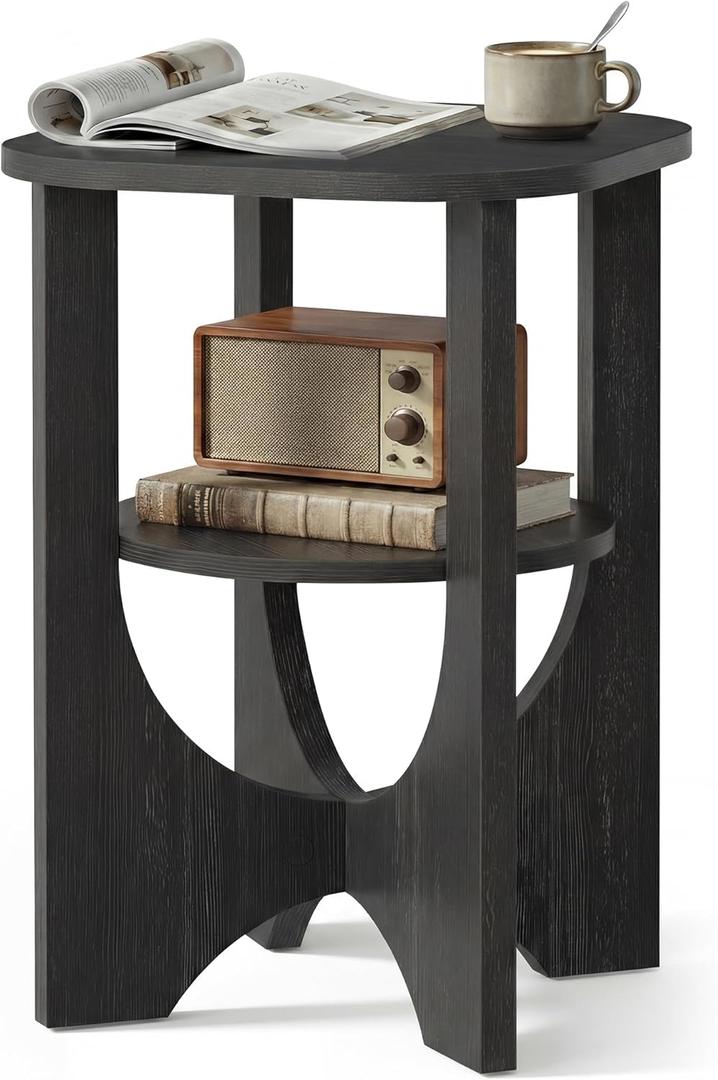 VASAGLE Side Table, 2 Tier Small Accent End Table, Nightstand with Lower Shelf for Small Spaces, Living Room, Bedroom, Charcoal Gray ULET233B101S