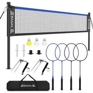 BAGAIL Outdoor Badminton Net Set with Anti-Sag Winch System - Official Size 20ft x 5ft, 4 Rackets, 3 Shuttlecocks, Durable PE Net & Carry Bag for Backyard, Beach, Family Games
