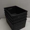 BINO Plastic Basket, Medium - Black, 4 Pack, The Stable Collection, Multi-Use Storage Basket, Rectangular Cabinet Organizer, Home & Office Storage Organizer, Baskets for Bathroom Organizing