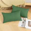 Kevin Textile Pack of 2 Outdoor Waterproof Pillow Covers Checkered Decorative Cushions Sham Throw Pillowcases Shell for Patio Tent Garden Couch Bed Sofa 20x12 Inch Dark Green