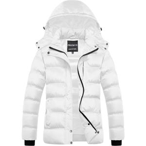 CREATMO US Women's Warm Winter Coat Waterproof Ski Jacket Padded Puffy Overcoat With Detachable Hood (3X-Large, White)