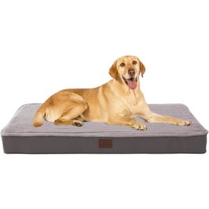 Orthopedic Dog Beds for XL, Large, Medium, Small Dogs - Soft Plush Washable with Egg Crate Foam, Waterproof with Removable Cover & Anti-Slip Bottom, Comfy Striped Dog Bed for Crate, 40x28 Inch, Gray (40.0"L x 28.0"W x 4.0"Th, Dark Gray)