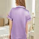 Silk Pajamas for Women Short Sleeve Sleepwear Soft Button Down Loungewear 2 Piece Satin Pjs Shorts Set S-XXL (Purple, XL)