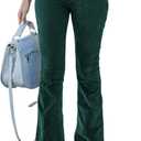 Corduroy Pants Women High Waist Flare Pants Casual Baggy Bell Bottom Pants Wide Leg Trouser Pants for Women Trendy (4, Green)