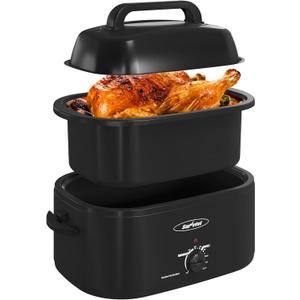 Sunvivi 22 Quart Electric Roaster Oven Turkey Roaster with Lid Electric Roasters with Removable Pan Large Roaster,Visible & Self-basting Lid, Fast Heating & Thaw/warming Setting,Black