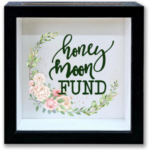 Honeymoon Fund Shadow Box Frame, Wedding Money Box with Slot, Greenery Floral Travel Memory Box, Adventure Archive Box, Decorative Wooden Money Savings, Wedding Honeymoon Gifts for Newlyweds -12