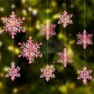 CCINEE 60pcs Pink Clear Acrylic Christmas Snowflake Ornaments Xmas Crystal Snowflake Hanging Pendants Christmas Decoration for Christmas Tree Winter New Year Party Favors