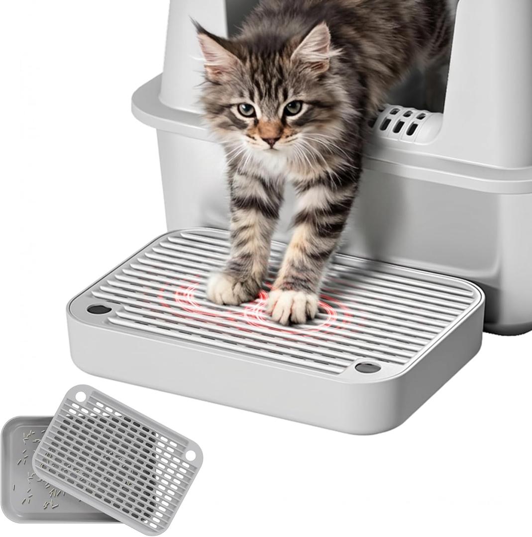 Litter Box Step, Litter Box Ramp/Catcher with Filter Function, Anti-Tracking & Easy to Clean,Non-Slip,Ideal for Small & Elderly Cats,Grey