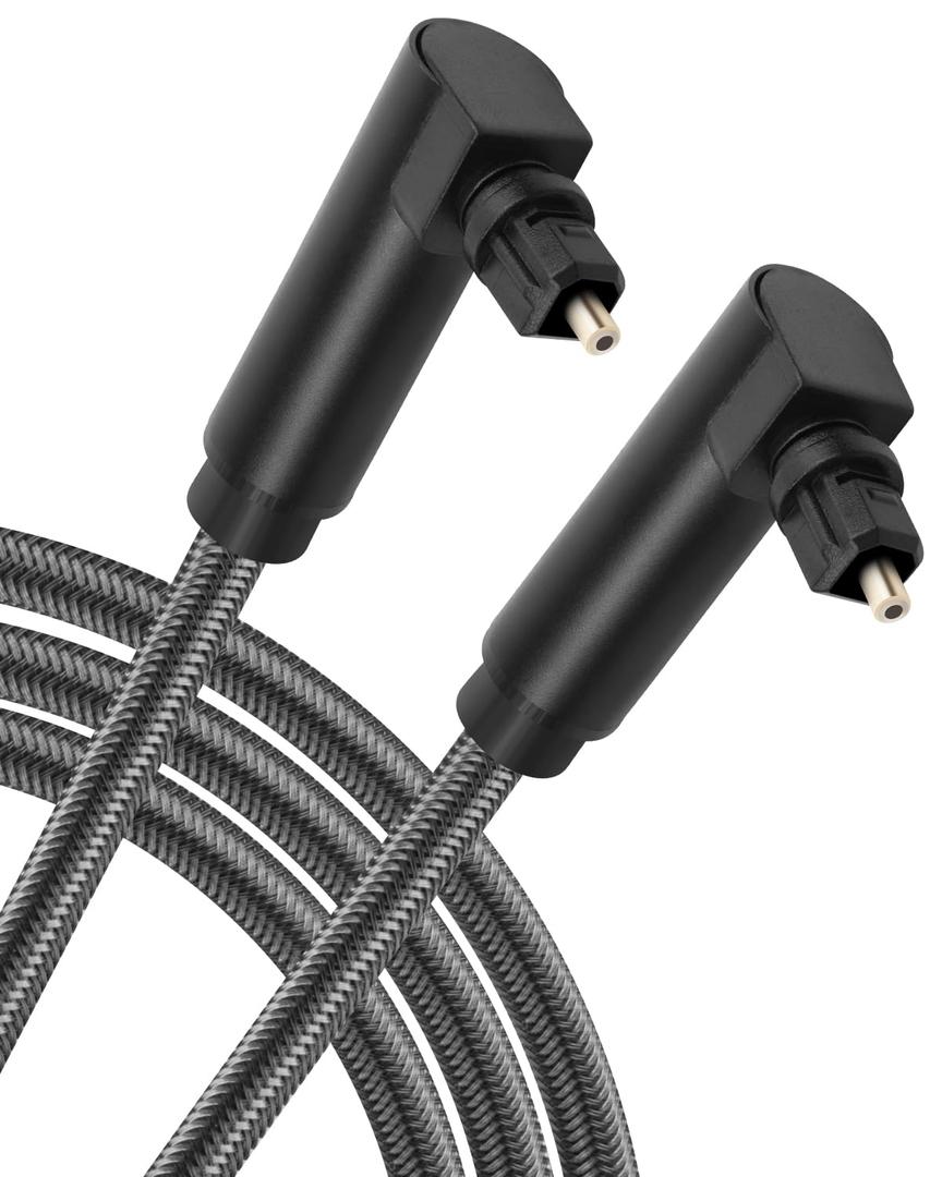 90 Degree Optical Cable for Soundbar to TV, Dual Right Angled Toslink Plug Digital Optical Spdif Audio Cable for Home Cinema, Stereo System (3m / 9.84ft)