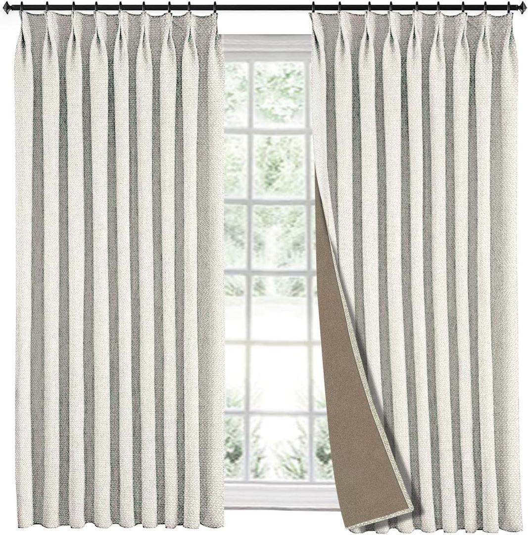 Pinch Pleated Curtains 45 inch Length, Faux Linen Curtains for Small Window, 85% Blackout, Thermal Insulated for Traverse Rod and Track (Lined, 40" W x 45" L, 1 Panel, Beige)
