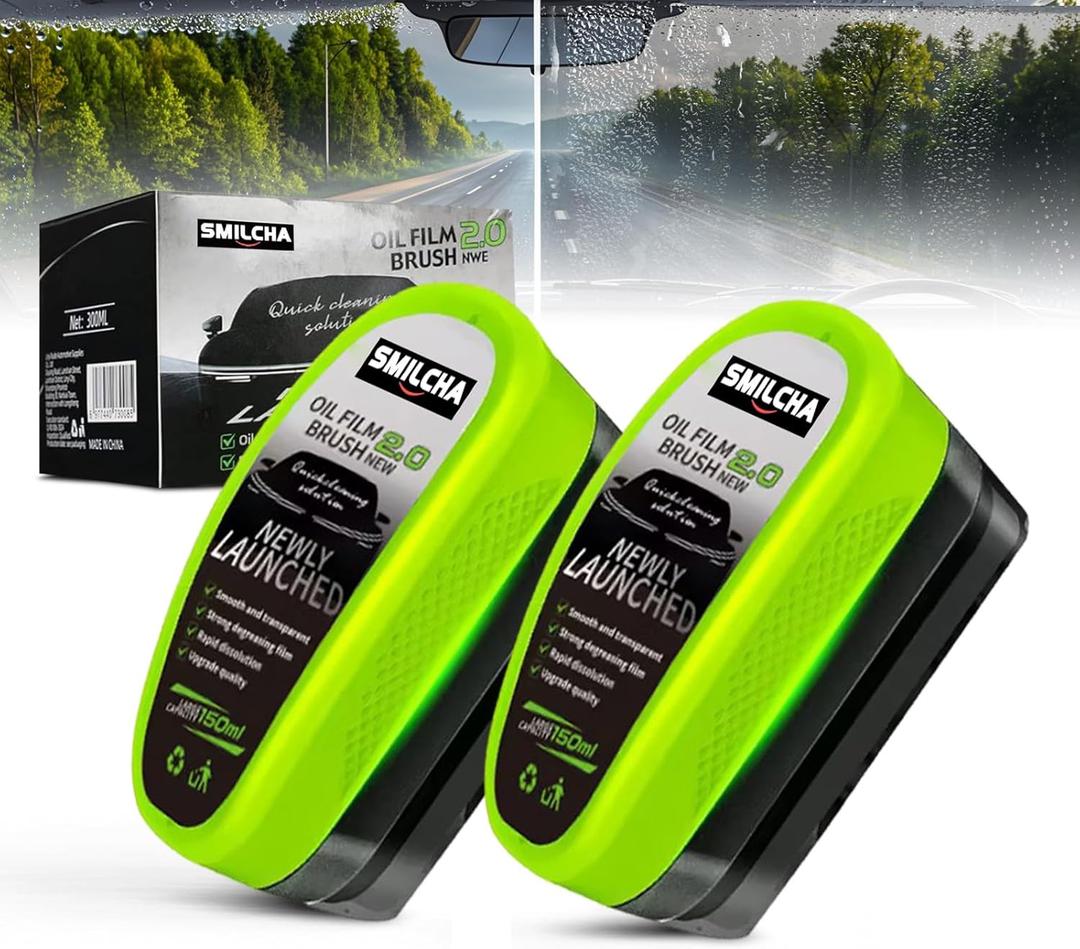 2 x New 2PCS Auto Glass Degreaser & Oil Film Cleaning Brush Set Windshield Polish & Window Cleaner for Ultimate Clarity (2024 Upgraded 2.0)