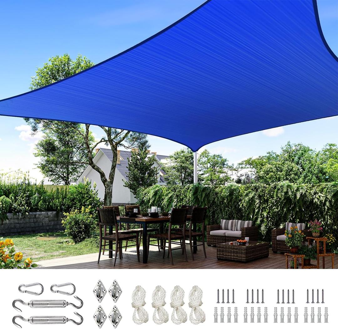 Quictent 24X24FT 185 GSM HDPE Square Sun Shade Sail Canopy 98% Sun Block Outdoor Patio Garden with Hardware Kit (Blue)