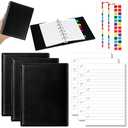 Engrowtic 3 Set Mini 6 Ring Binder 3 x 5 Inch 300 Paper Refill 78 Alphabet Dividers Small Index Tabs 3 Black PU Leather Binder Professional Ring Planner Notebook Kit(Lined)