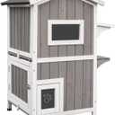 PetsCosset Outdoor Cat Shelter Weatherproof, Two Story Wooden Outside Feral Cat House with Openable Roof, Escape Door