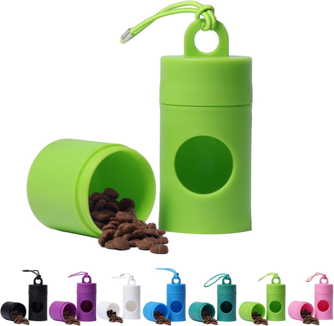 7 x Dog poop bag holder-2 in 1 Dog Waste Bag holder Comes with pet snack box for Leash Lightweight Pet Waste Bag DispenserEquipped with nylon rope and buckle (Excluding dog waste bag)(Green)