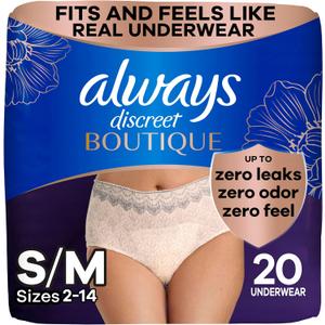 Always Discreet Boutique Incontinence and Postpartum Underwear for Women, Maximum Protection, Small/Medium, Rosy, 20 Count