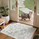 Lahome Vintage Floral Entryway Rug, 2x3 Kitchen Rugs Non-Slip Washable Indoor Door Mat Entrance,Ultra-Thin Soft Front Door Mat for Bathroom Small Throw Carpet for Bedroom(2x3ft,Grey)