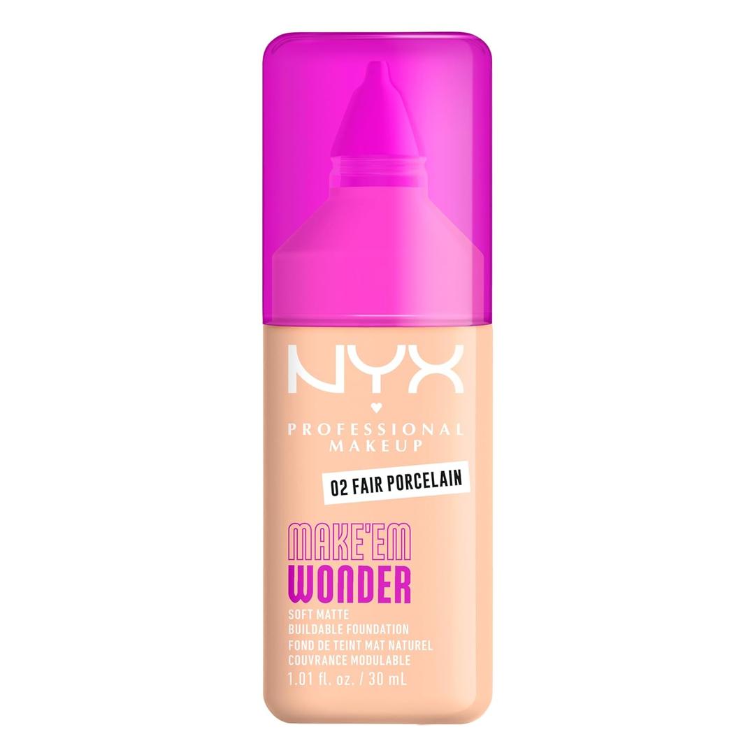 NYX PROFESSIONAL MAKEUP Make 'Em Wonder Liquid Foundation, 24HR Foundation Makeup With A Soft Matte Finish, Buildable Full Coverage - 02 Fair Porcelain