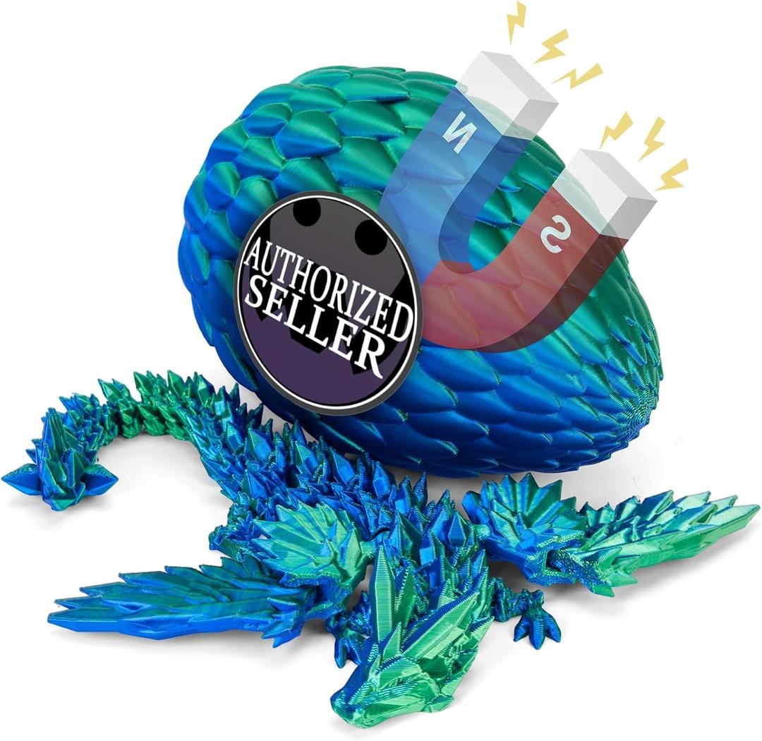 TBOLINE 3D Printed Dragon with Wings,Dragons in Easter Egg Fillers,Sensory Articulated Dragon in Egg Fidget Toy,Easter Basket Stuffers for Kids Boys Girls,Flying Dragons Figure Toys (Green)