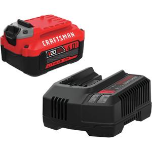 CRAFTSMAN V20 Battery and Charger, for Power Tool Kits and Outdoor Tools, 4.0 Ah, Lithium Ion Battery (CMCB204-CK)