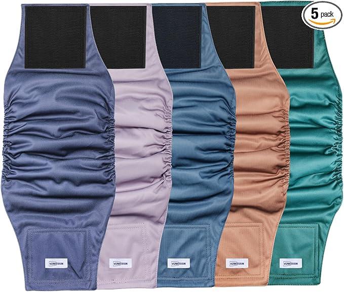 Vuncessin Reusable Dog Diapers Male, Premium Washable Belly Bands for Dogs, Pack of 5, High Absorbing Medium Dog Wraps for Doggie & Puppy in Incontinence or Excitable Urination and Training(M)
