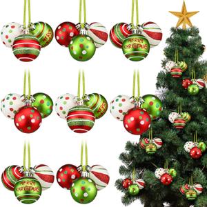 Suncalla 8 Sets 24 Pcs Red White and Lime Green Christmas Ball Ornaments for Tree, 2 Inch Glittering Hanging Candy Cane Peppermint Elf Ball Ornaments Xmas Shatterproof Decor for Indoor Holiday Party