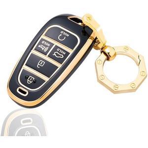 YHC Key Fob Cover for Hyundai with Gold Keychain fit Sonata Santa fe Tucson, Set of 3