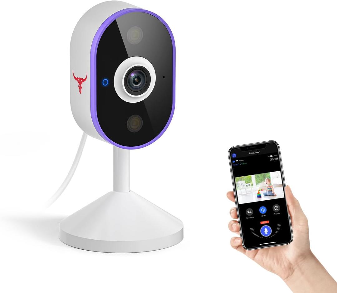 Indoor Surveillance Home Security Camera, 2-Way Audio, Night Vision, Smart AI Human Detection, App Control, Cloud Storage (Sold Separately), USB Wired Power Supply