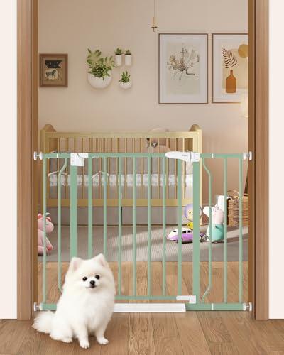 Cideny 29"-40" Baby Gate for Stairs, Auto Close Stroller Friendly Dog Gate Indoor for Doorways, Pressure Mounted Baby Gate, Easy Walk Through Gate for Children & Pets, Green