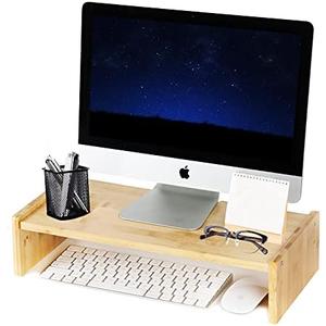 KINLINK Solid Wood Monitor Stand Riser, Monitor Riser with 2 Adjustable Height, 15.8 inch Computer Riser for Computer, iMac, PC, Printer, Computer Monitor Stand for Home & Office, Natural Light Brown