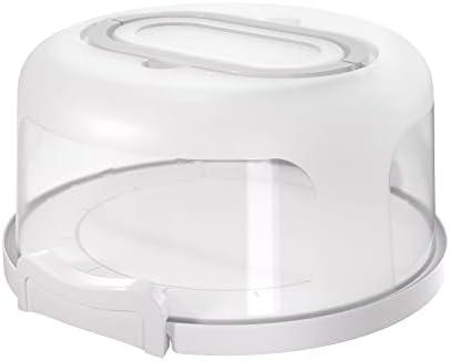 Top Shelf Elements Round Cake Carrier Two Sided Cake Holder Serves as Five Section Serving Tray, Portable Cake Stand Fits 10 inch Cake, Cake Box Comes With4 Handle, Cake Container Holds Pies (White)