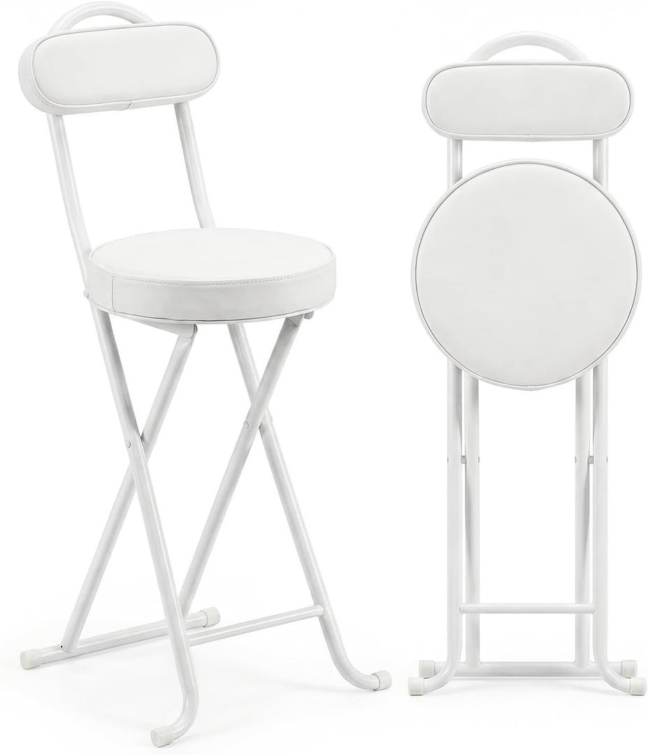 Folding Stool,24 Inch Portable Folding Bar Stool Chair,Foldable Collapsible High Stools with Handle for Adults Kitchen Island,White,1pcs, Set of 1;24"