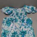 Bichingda Women's Smocked Maxi Dress Square Neck Ruffle Hem Puffy Short Sleeve Midi Dress, M