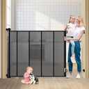 47" Extra Tall Retractable Baby Gates, Extends to 71" Wide, ExtraTall Retractable Safety Gate with Reinforced Strips, Retractable Tall Dog Gates for Doorways Mesh Baby Pet Gates Indoor, Black