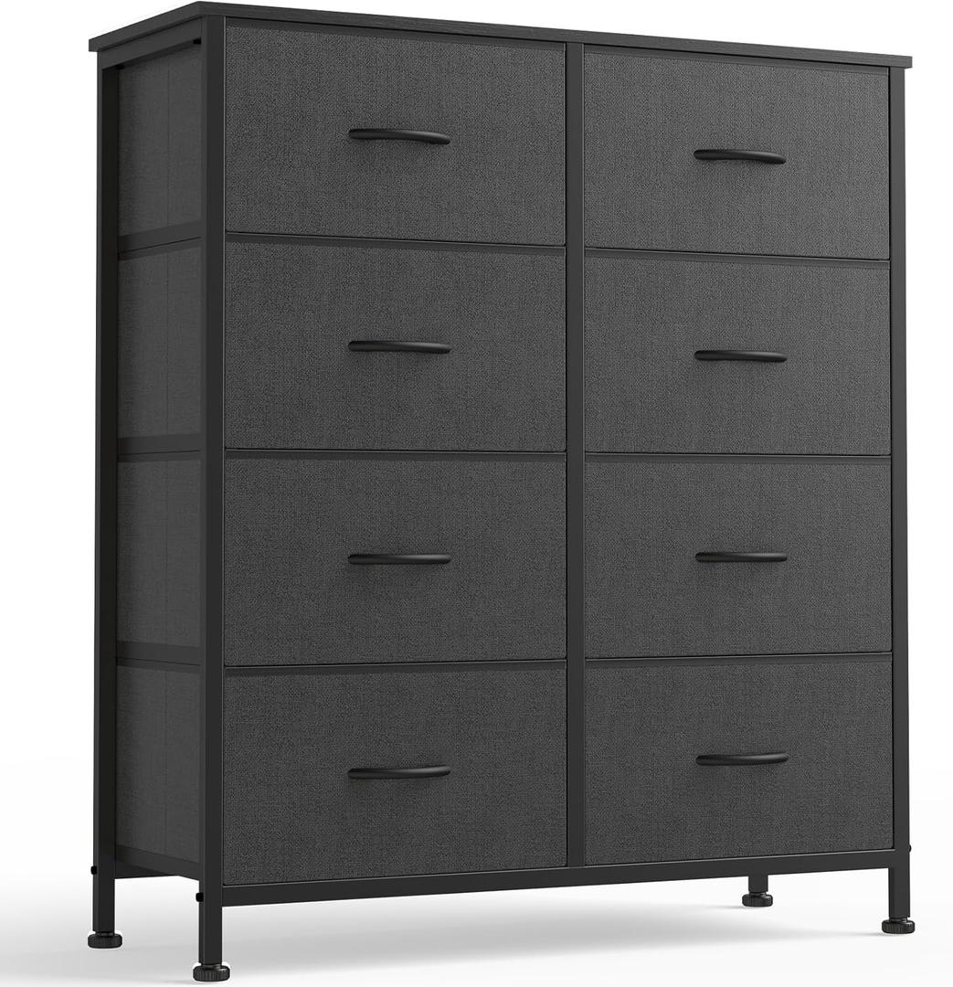 OLIXIS 8 Drawer Storage Dresser with Wood Top - Wide Fabric Chest Organizer for Bedroom, Closet, Living Room,Tower Cabinet, TV Stand, Hallway Entryway Furniture,Grey