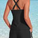 Aqua Eve Womens Tankini with Shorts - Two Piece Tummy Control Swimsuit Cross Back Bathing Suit with Pockets 2025 Swimwear (Black, M)
