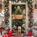 Christmas Door Cover, 72.89x35.43in Merry Christmas Front Door Cover Holidays Door Decorations Xmas Garage Door Covers for Door Porch Decor (Pet Peeping Style)