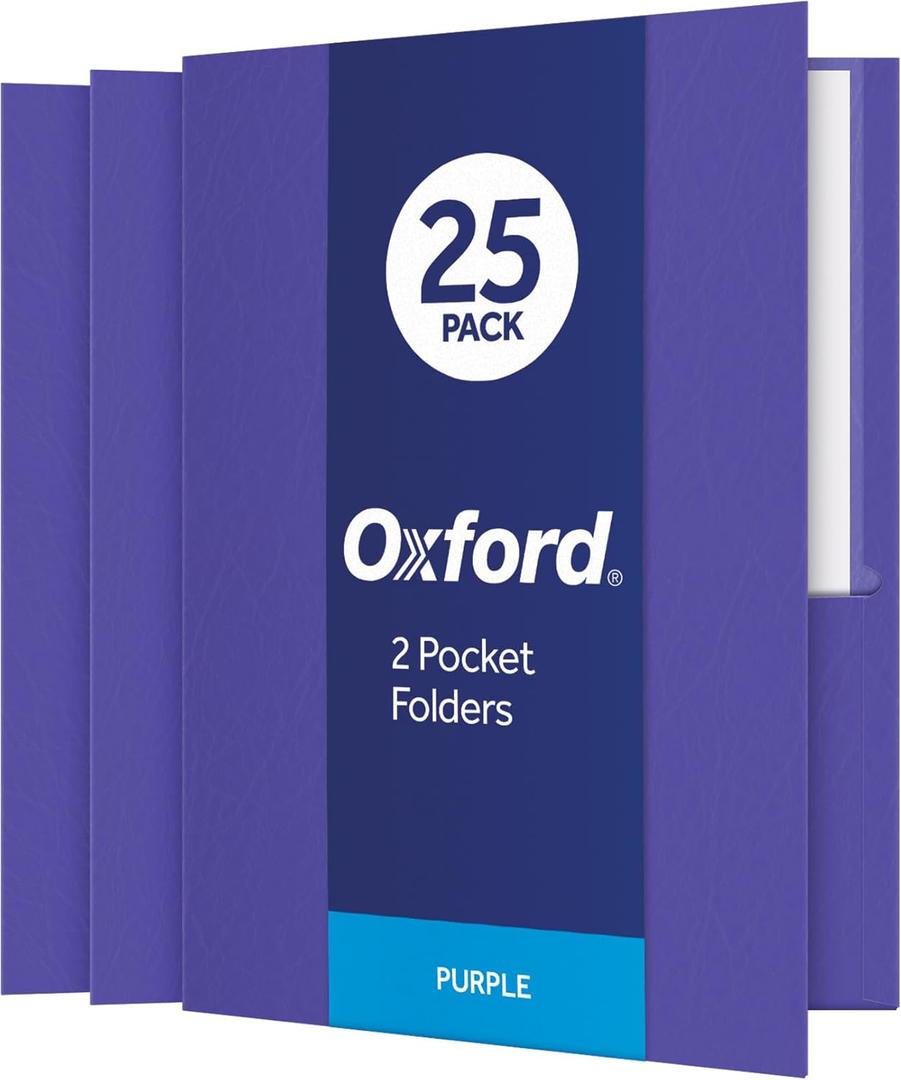 Oxford Twin-Pocket Folders, Textured Paper, Letter Size, Purple, Holds 100 Sheets, Box of 25 (57514EE), 8-1/2 x 11