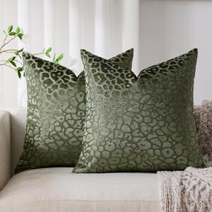 Pack of 2 Soft Neutral Pillow Covers, Geometric Pattern Design Decorative Throw Cases, Invisible Zipper Elegant Modern Home Decor for Couch Bedroom (Green, 18" x 18" (Pack of 2))
