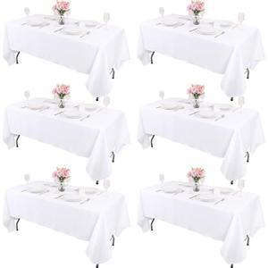 Kesfey 6 Packs White Table Cloths Rectangle 60 x102 inch High Density Washable Polyester Fabric White Tablecloths for 6 Foot Tables Rectangle Wrinkle Resistant Tablecloth for Parties Wedding Banquet