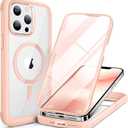 Miracase for iPhone 13 Pro Case 6.1",Full-Body Protection,Clear Bumper Case with Built-in 9H Tempered Glass Screen Protector,Military-Grade Drop Protection Outdoor Phone Case for iPhone 13 Pro,Pink